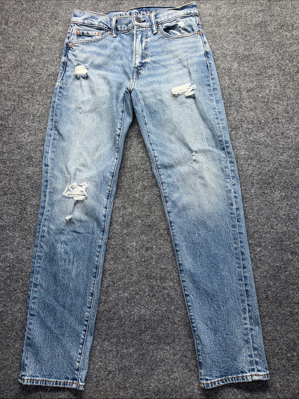 American Eagle Outfitters Slim Straight Light Blue Distressed Straight Leg Jeans